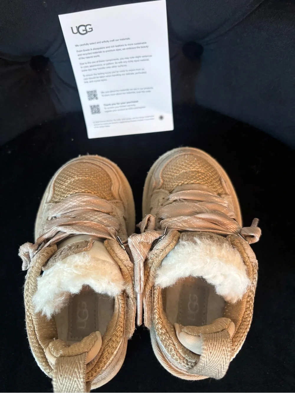 UGG Kids Tan Lace-Up Faux-Fur Lined Boots